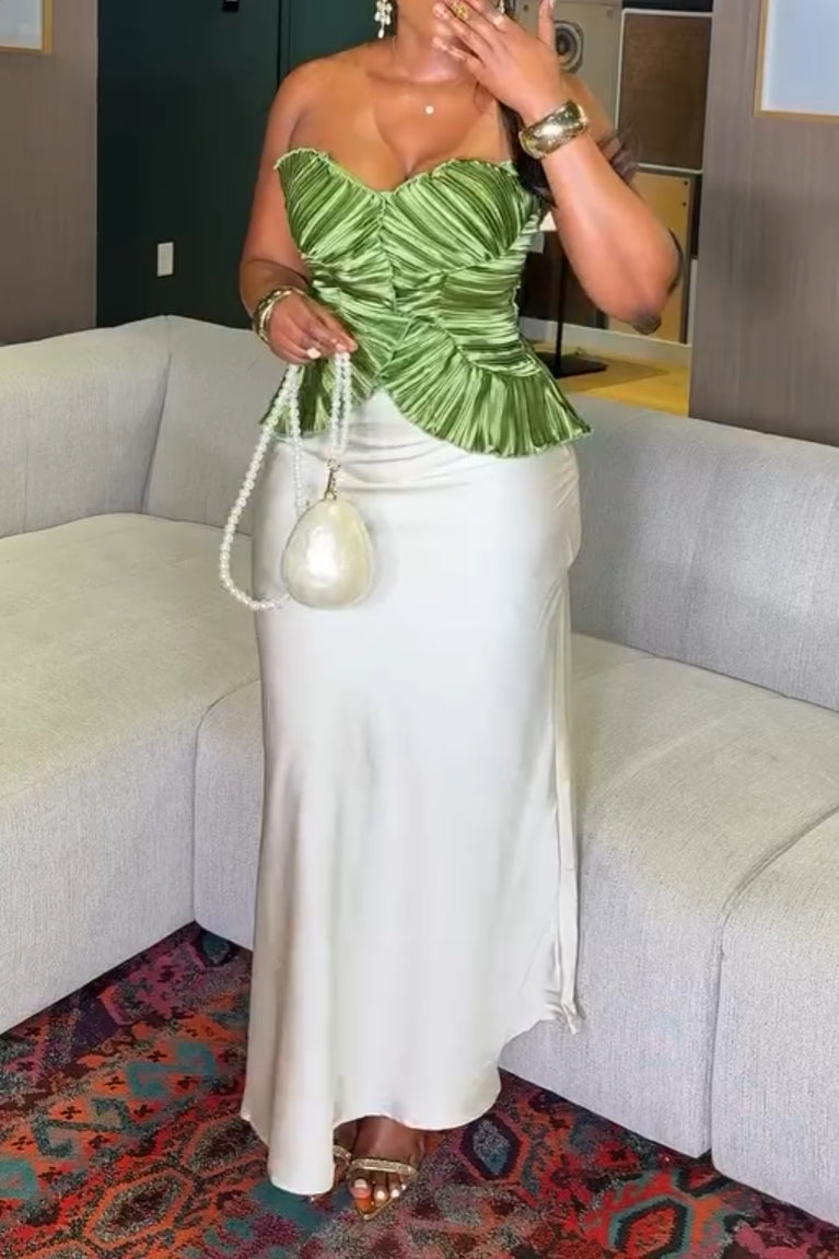 Satin Solid Color Bodycon Maxi Skirt