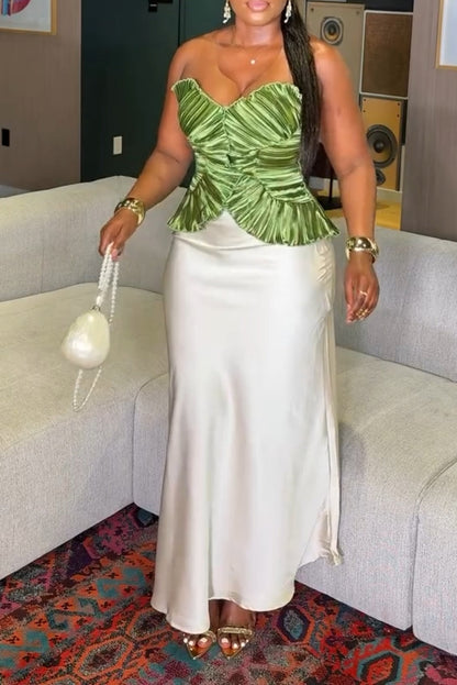 Satin Solid Color Bodycon Maxi Skirt