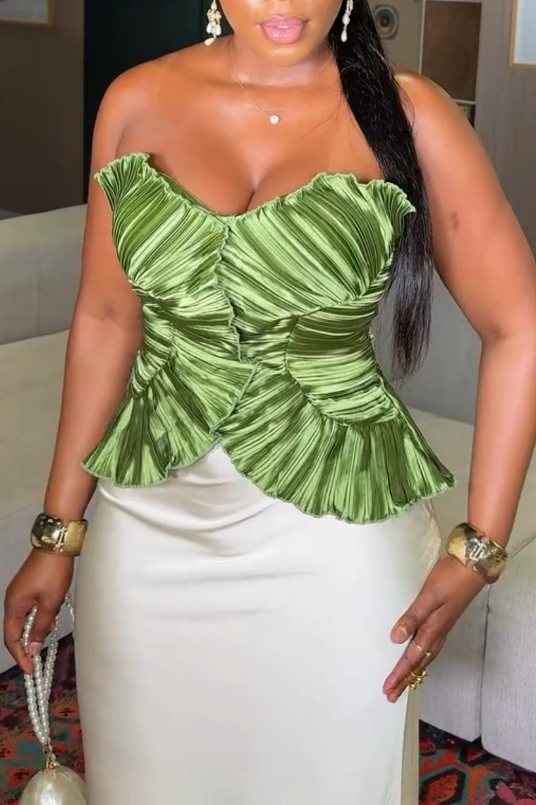 Ruched Ruffle Trim Strapless Top