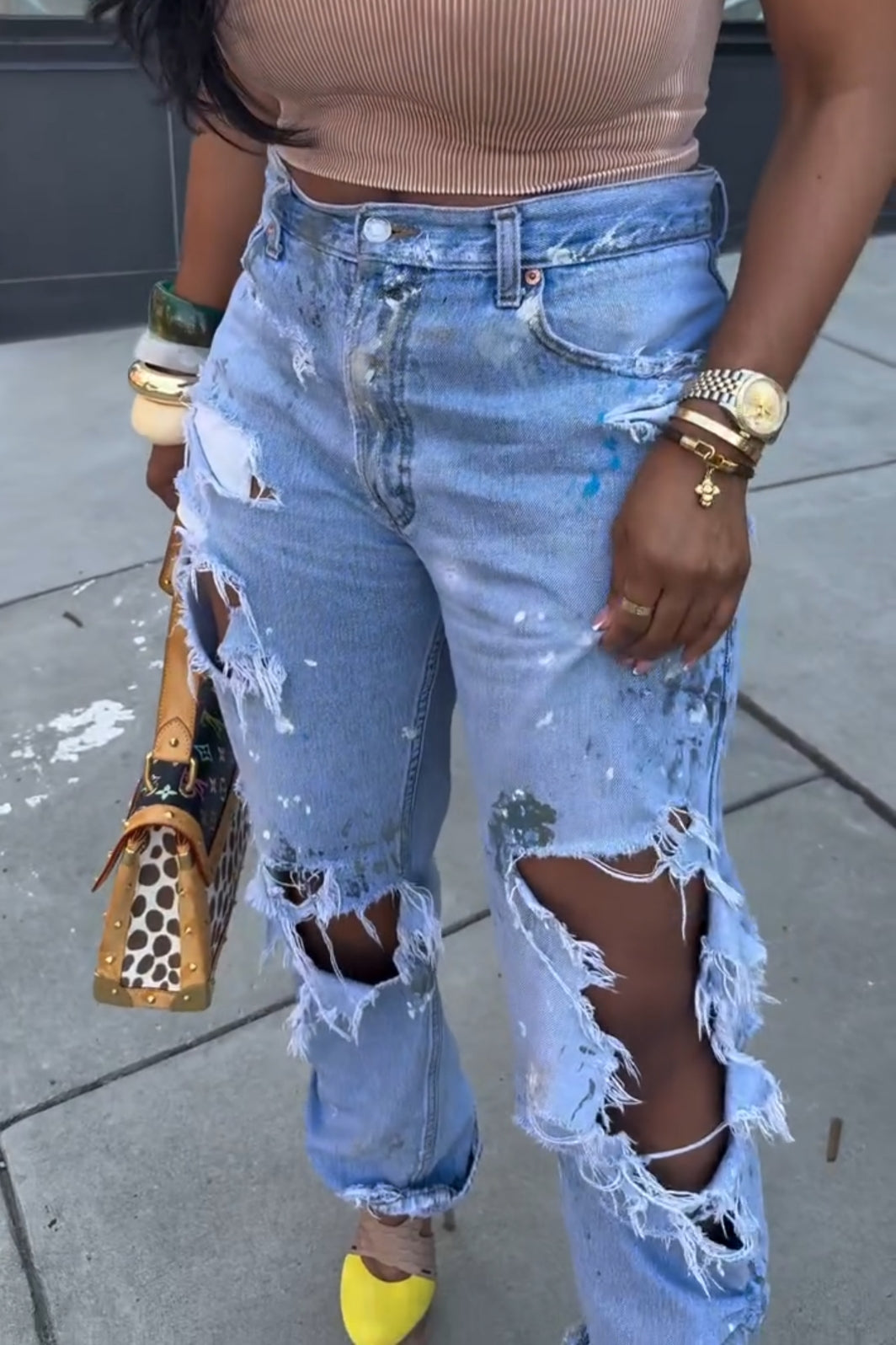 Distressed Ripped Dirty-Wash Jeans