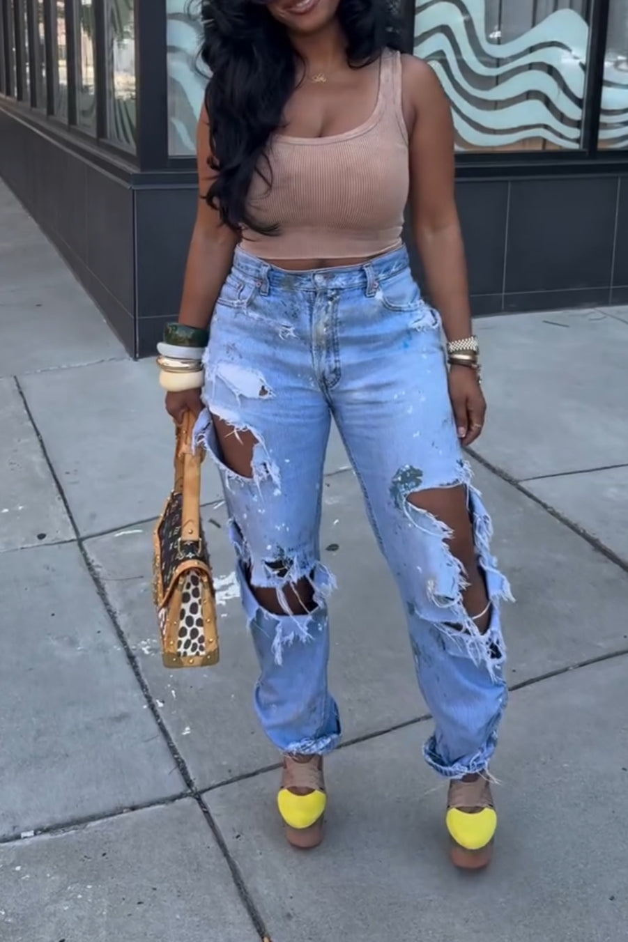 Distressed Ripped Dirty-Wash Jeans