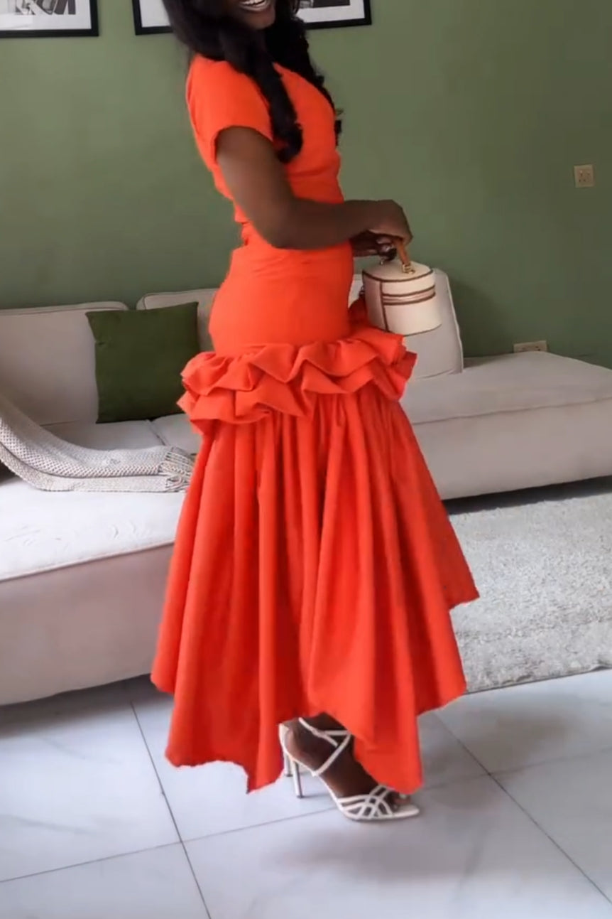 Square Neck Ruffle Tiered Maxi Dress