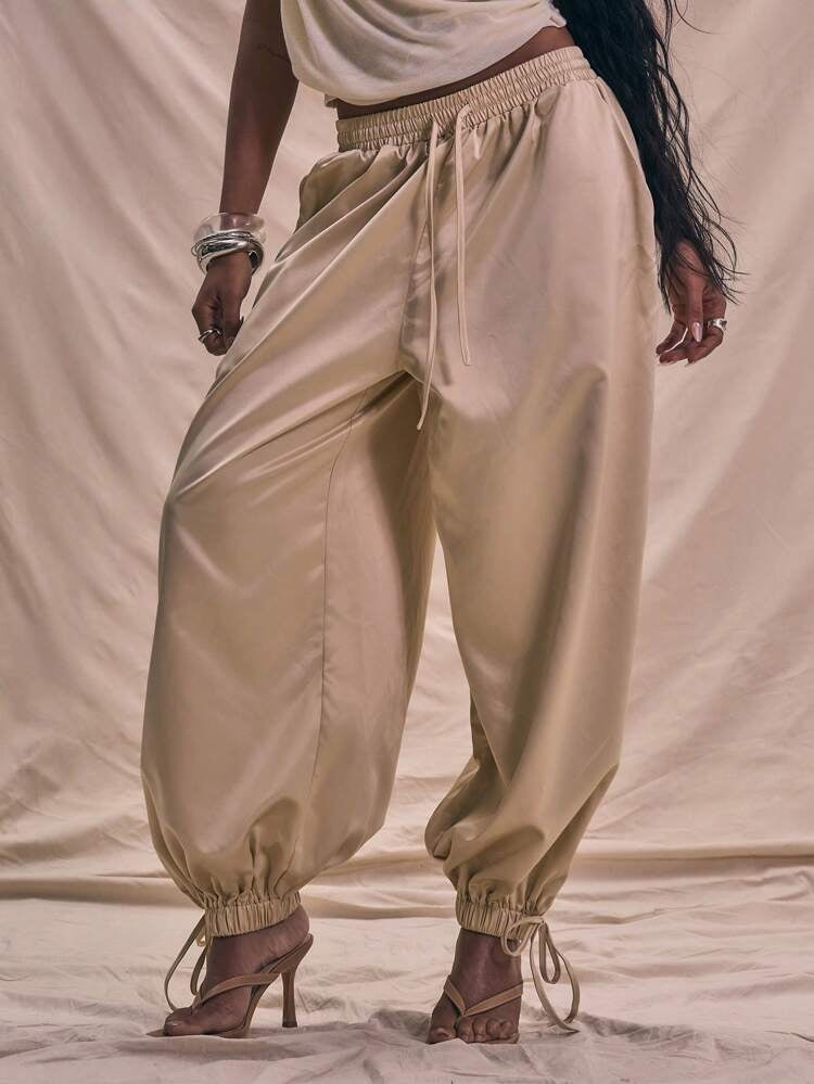 Drawstring Waist Cuffed Woven Harlem Pants