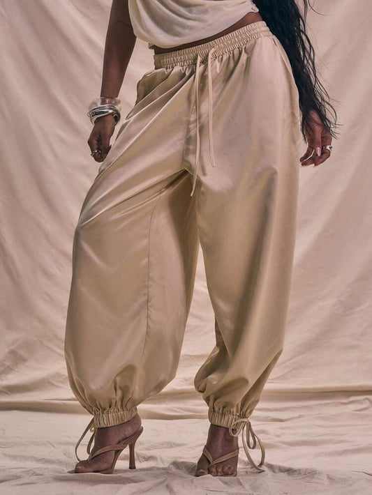 Drawstring Waist Cuffed Woven Harlem Pants