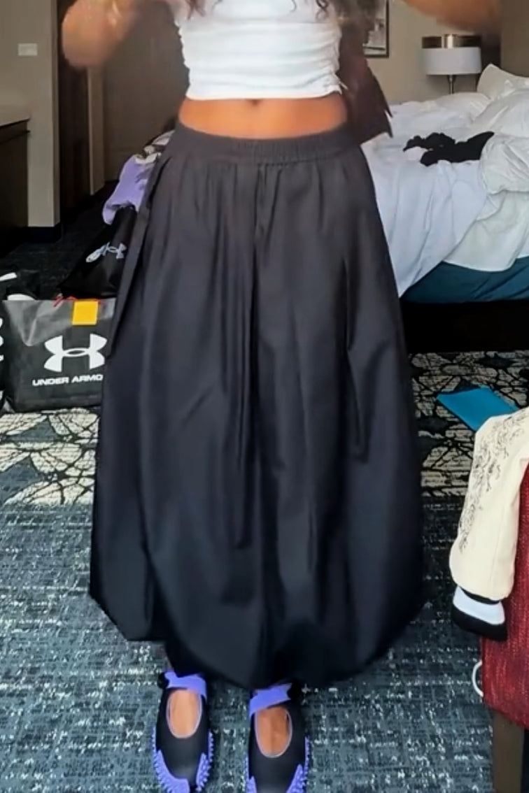 Drawstring Bubble Hem Midi Skirt