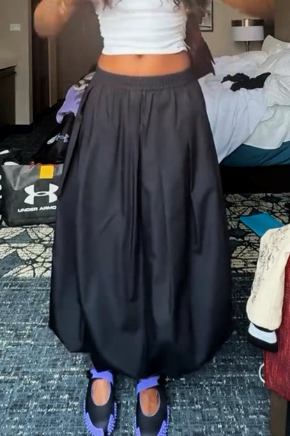Drawstring Bubble Hem Midi Skirt