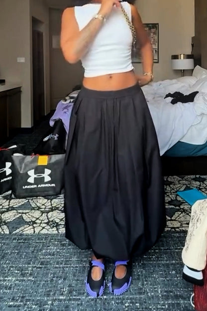 Drawstring Bubble Hem Midi Skirt