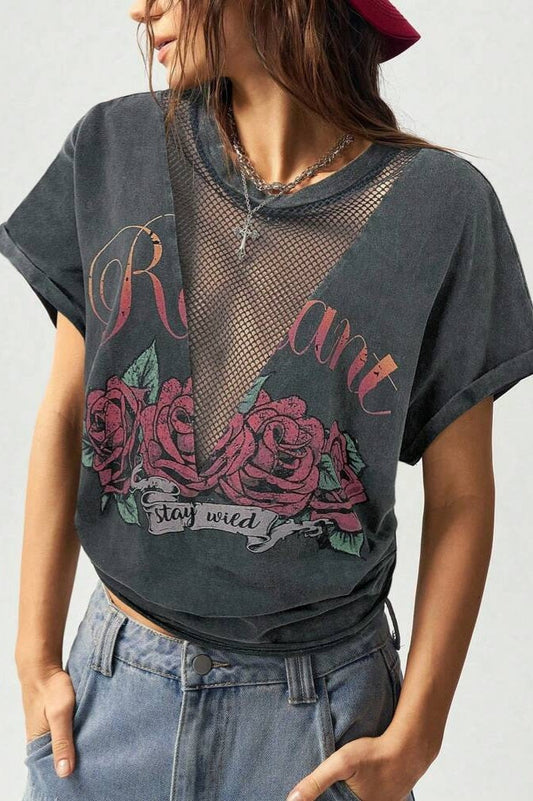 Solid Pattern Knit Round Neck Washed T-Shirt