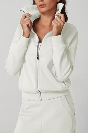 2 Piece Outfits Lapel Long Sleeve Zip Up Sweatshirt Wide Leg Pants