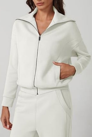 2 Piece Outfits Lapel Long Sleeve Zip Up Sweatshirt Wide Leg Pants