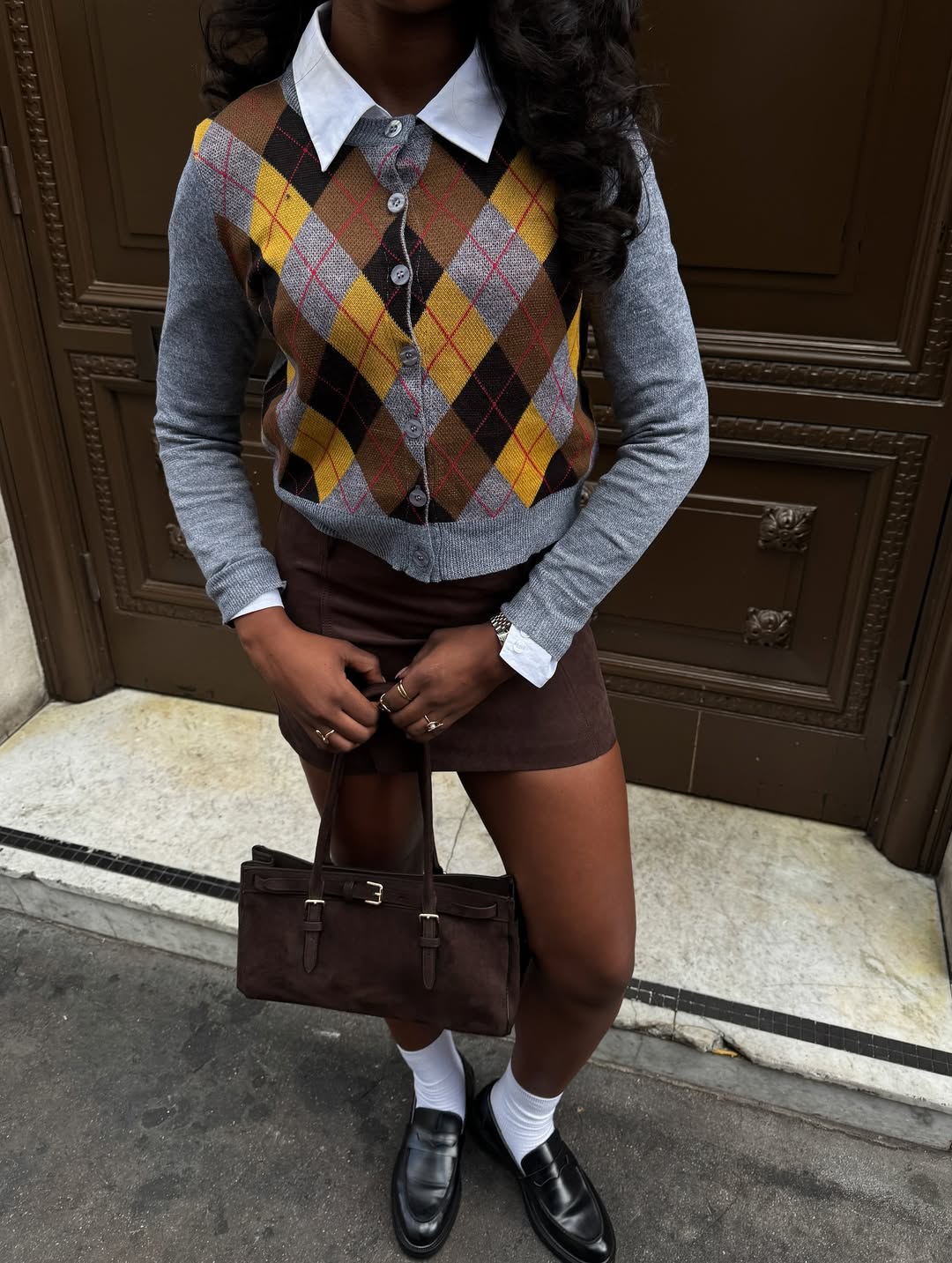 Vintage Argyle Knit Cardigan – Preppy Retro Style