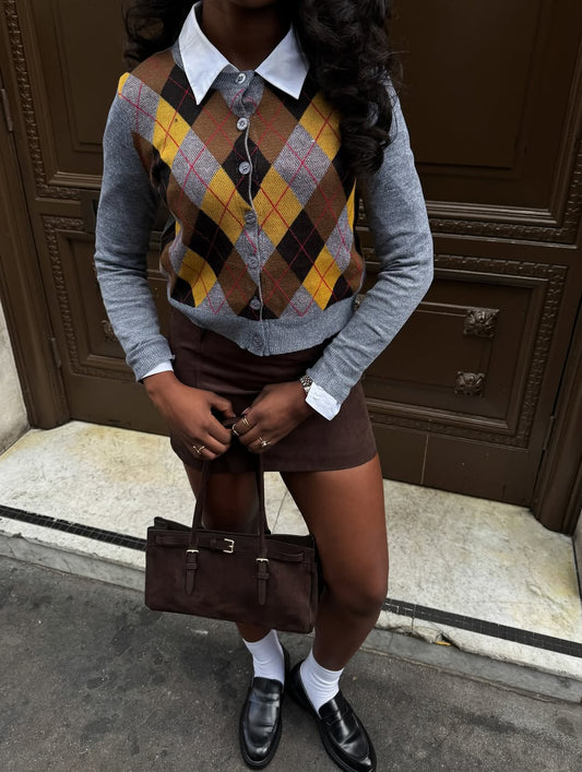 Vintage Argyle Knit Cardigan – Preppy Retro Style