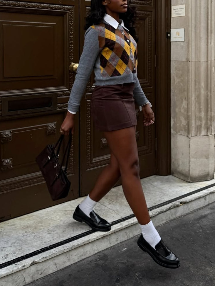 Vintage Argyle Knit Cardigan – Preppy Retro Style