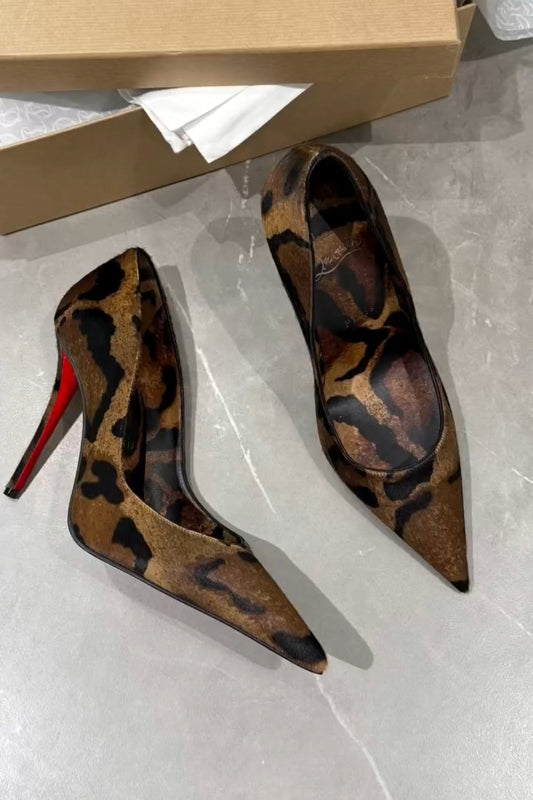 Leopard Print Suede High Heels