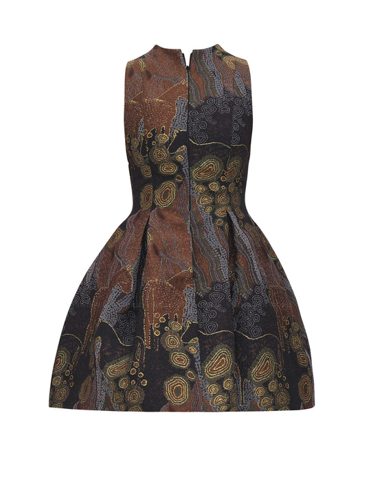 Metallic Print Sleeveless Flared Mini Dress