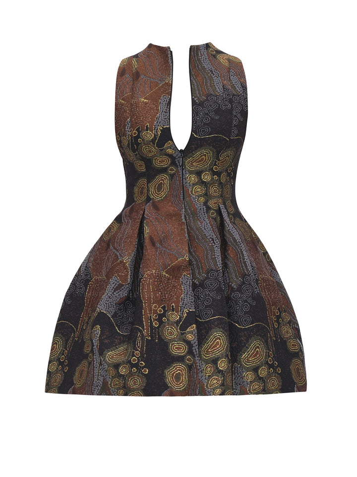 Metallic Print Sleeveless Flared Mini Dress