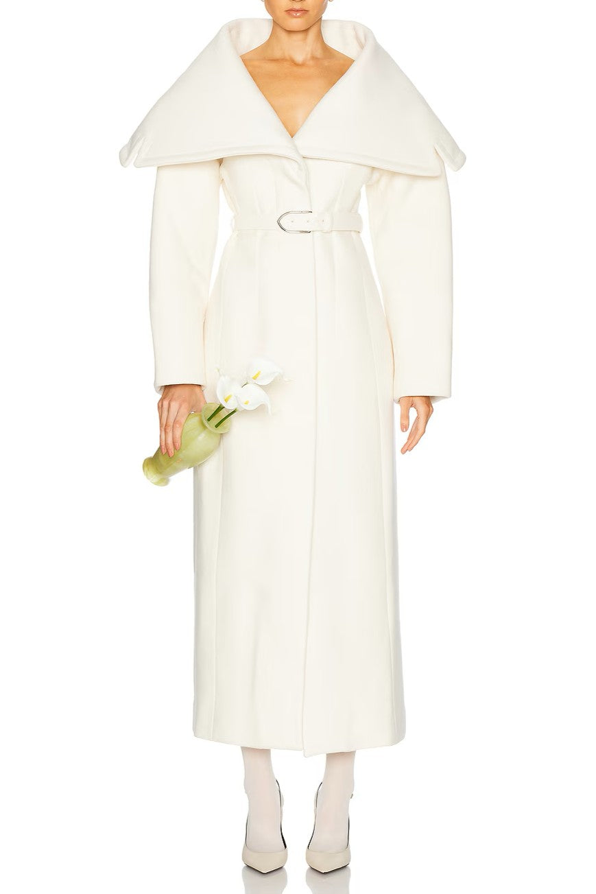 Long Belted Coat with Oversized Lapel