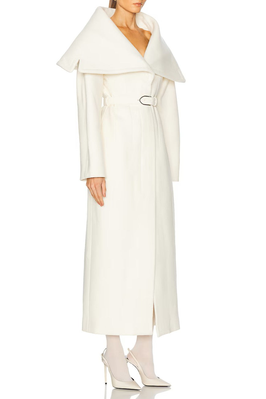 Long Belted Coat with Oversized Lapel