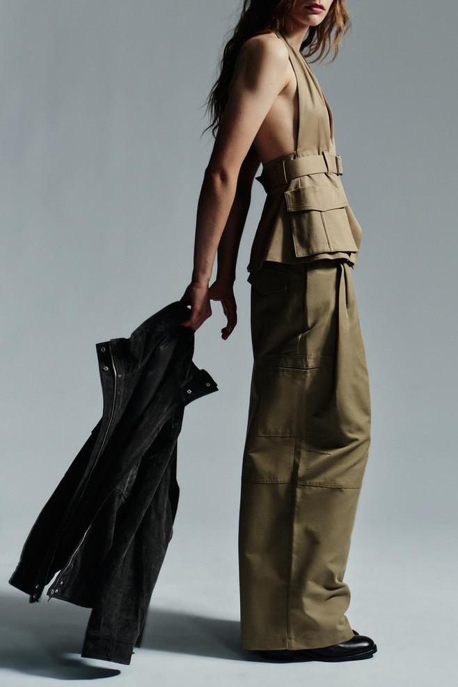 Pocket Halter Top & Pleated Cargo Pants Set
