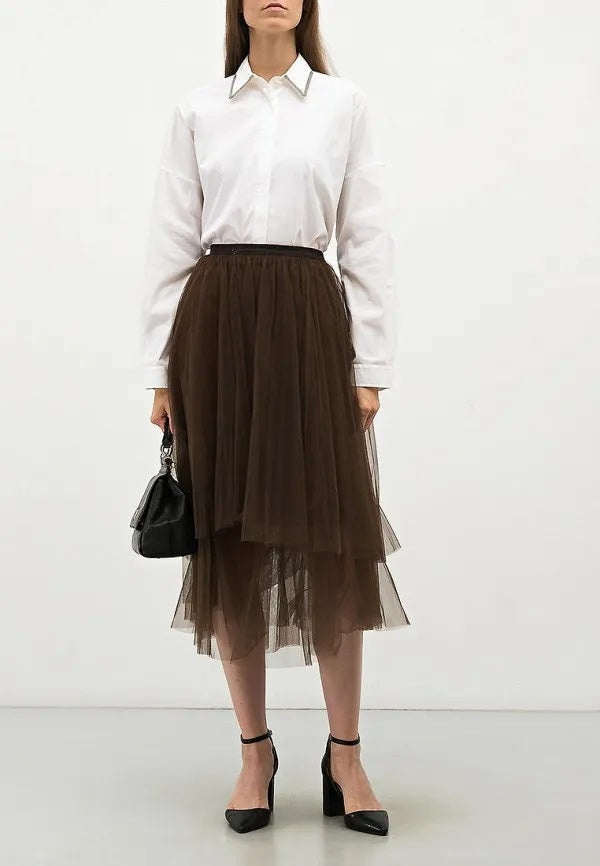 Mesh Accents Midi Length Skirt