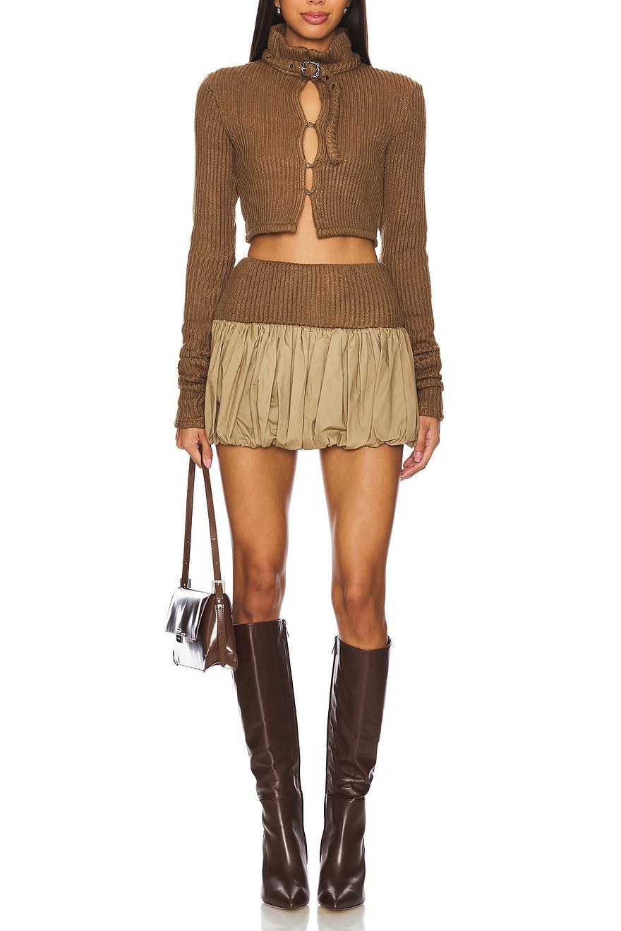 Cut-Out Buckle Detail Cropped Knit Cardigan