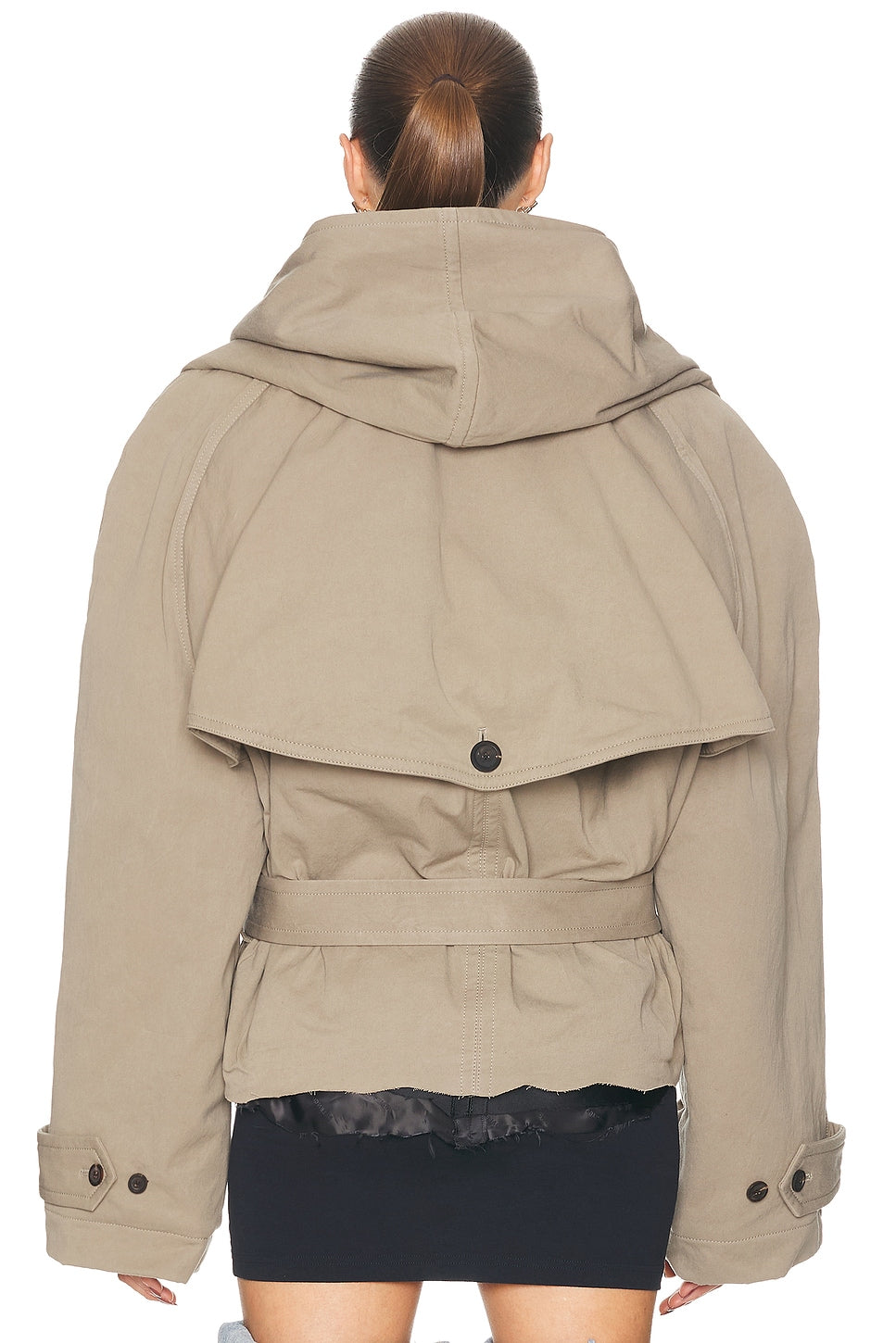 Women's Flipped Hooded Trench in Dark Beige