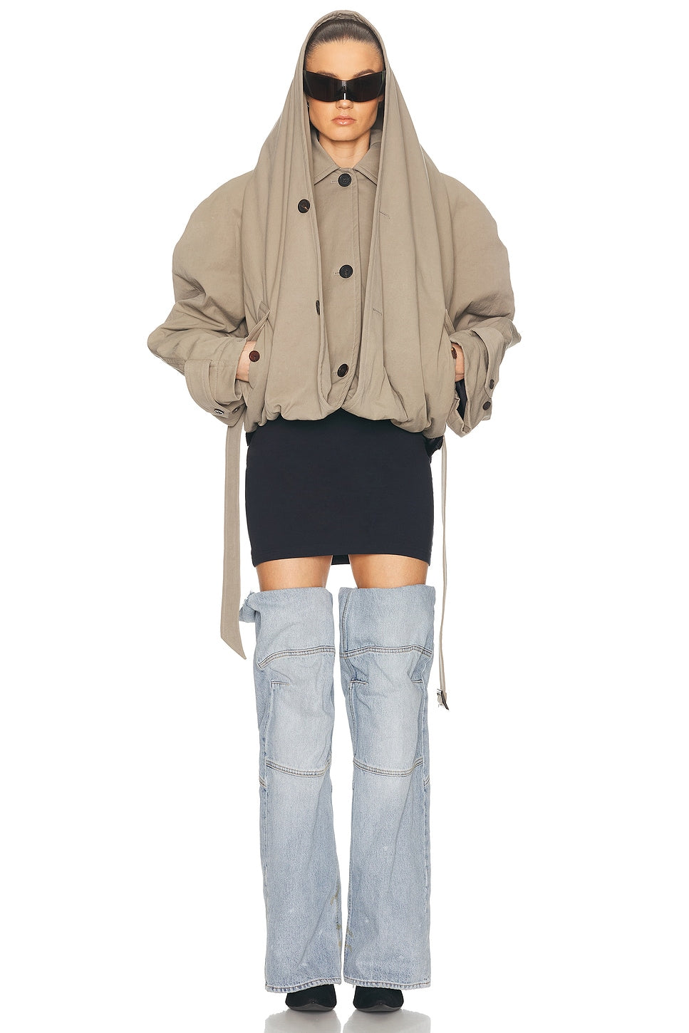 Women's Flipped Hooded Trench in Dark Beige