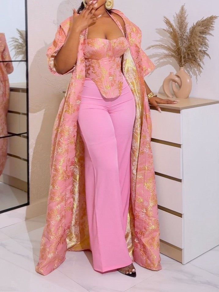 Shimmer Pink Halter V-Cut Waist Top