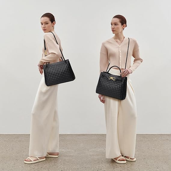 Woven Tote Bag Womens Purse: Vegan Leather Shoulder Handbags