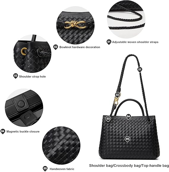 Woven Tote Bag Womens Purse: Vegan Leather Shoulder Handbags