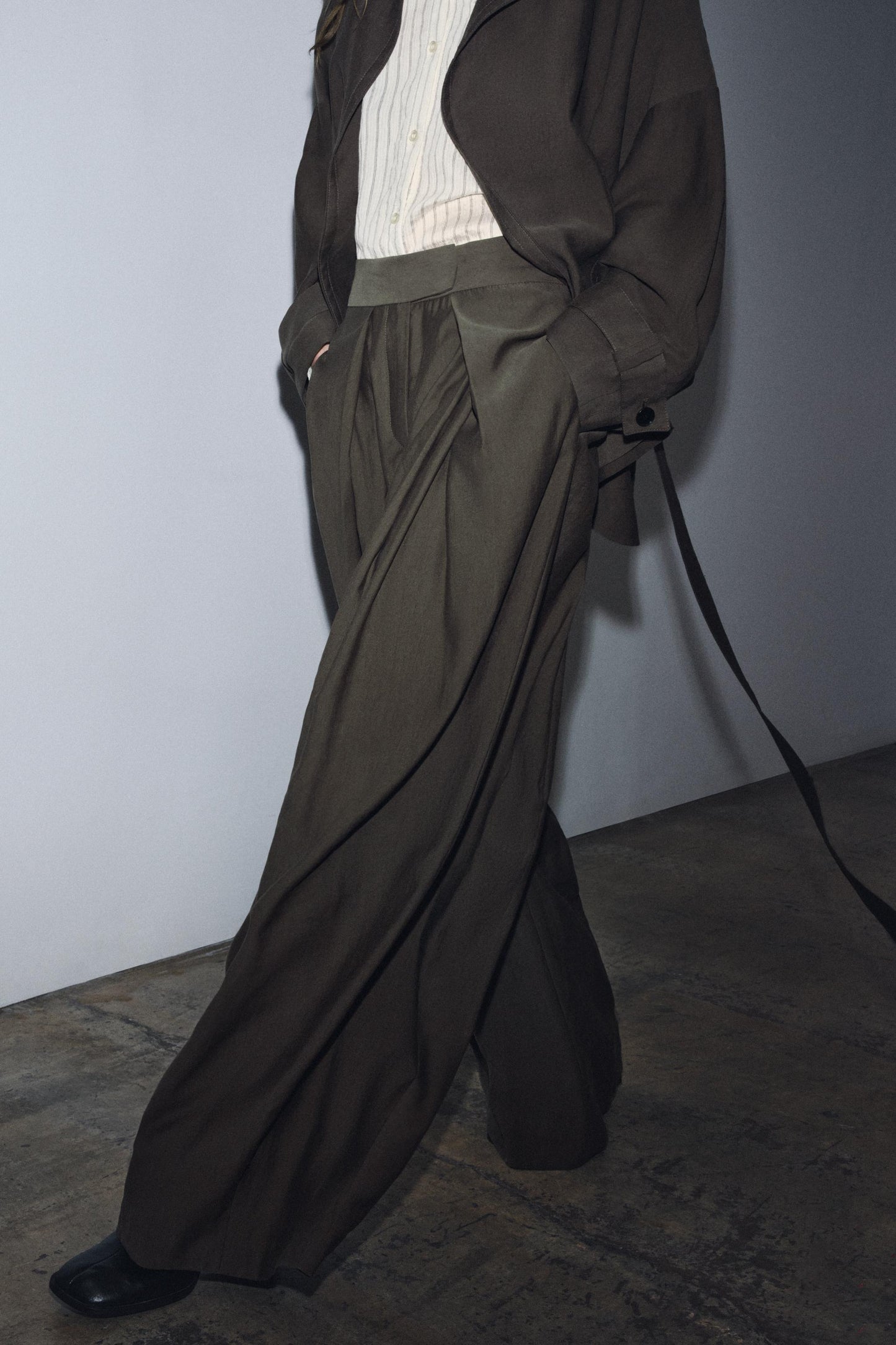 High-Waist Wide-Leg Pleated Trousers