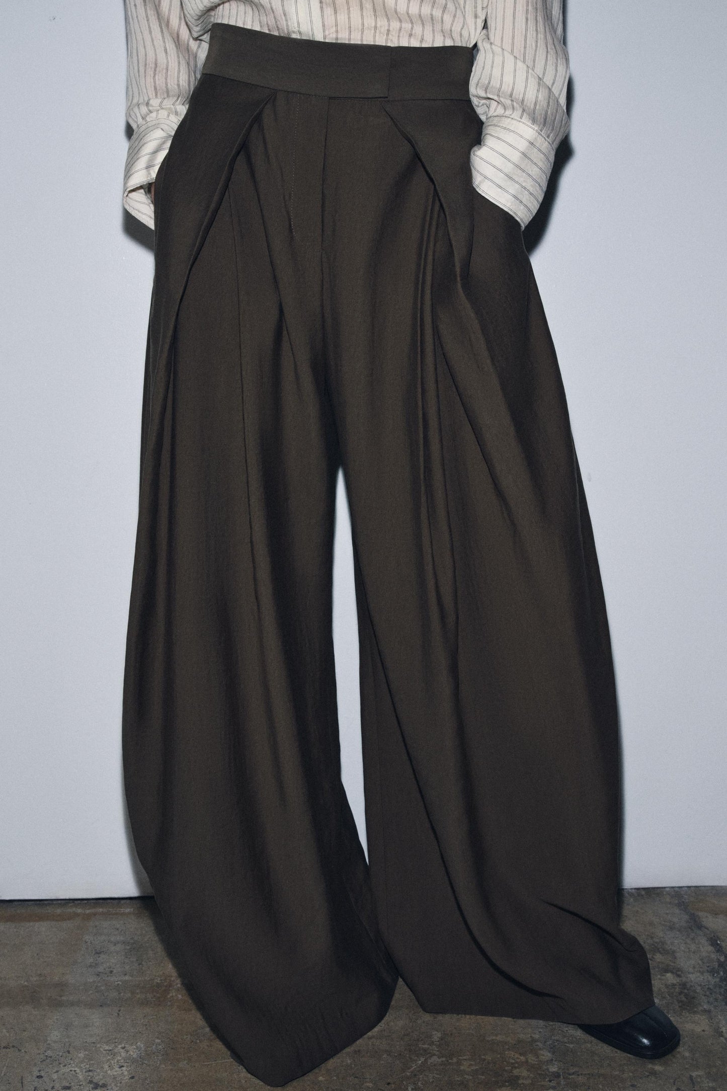 High-Waist Wide-Leg Pleated Trousers