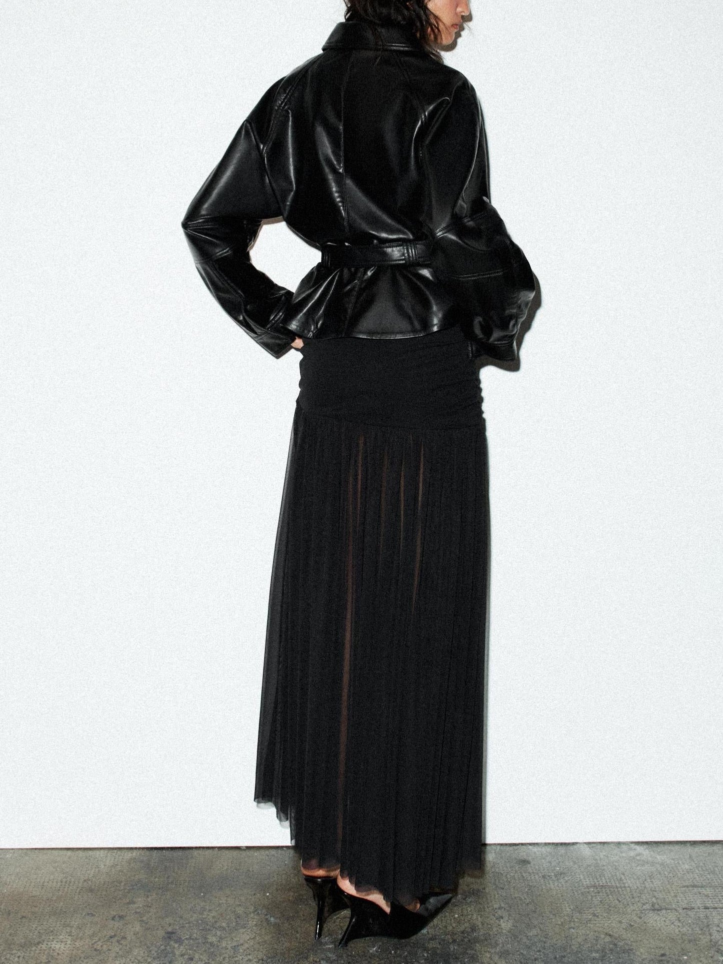 FAUX LEATHER PEPLUM JACKET