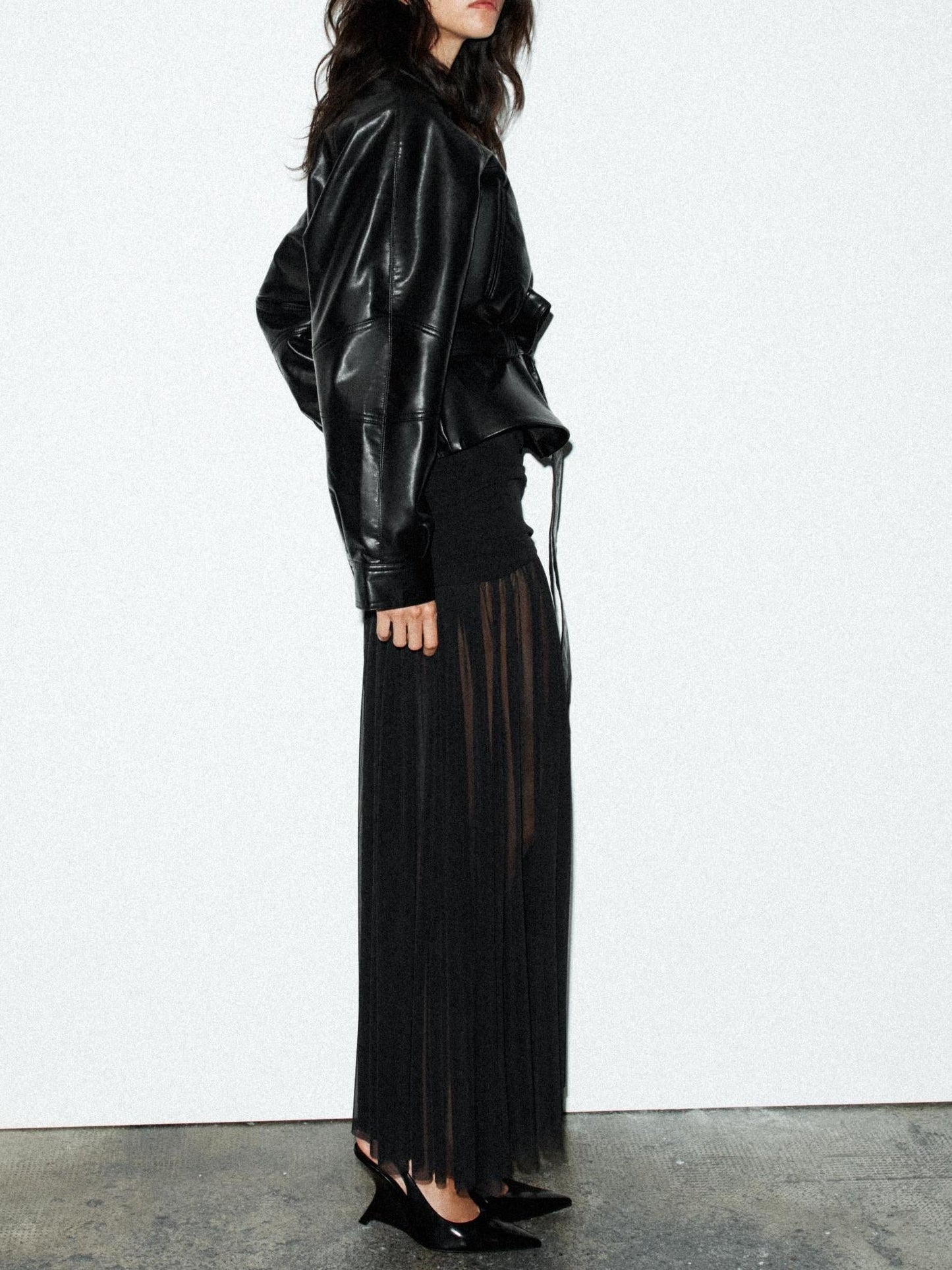 FAUX LEATHER PEPLUM JACKET