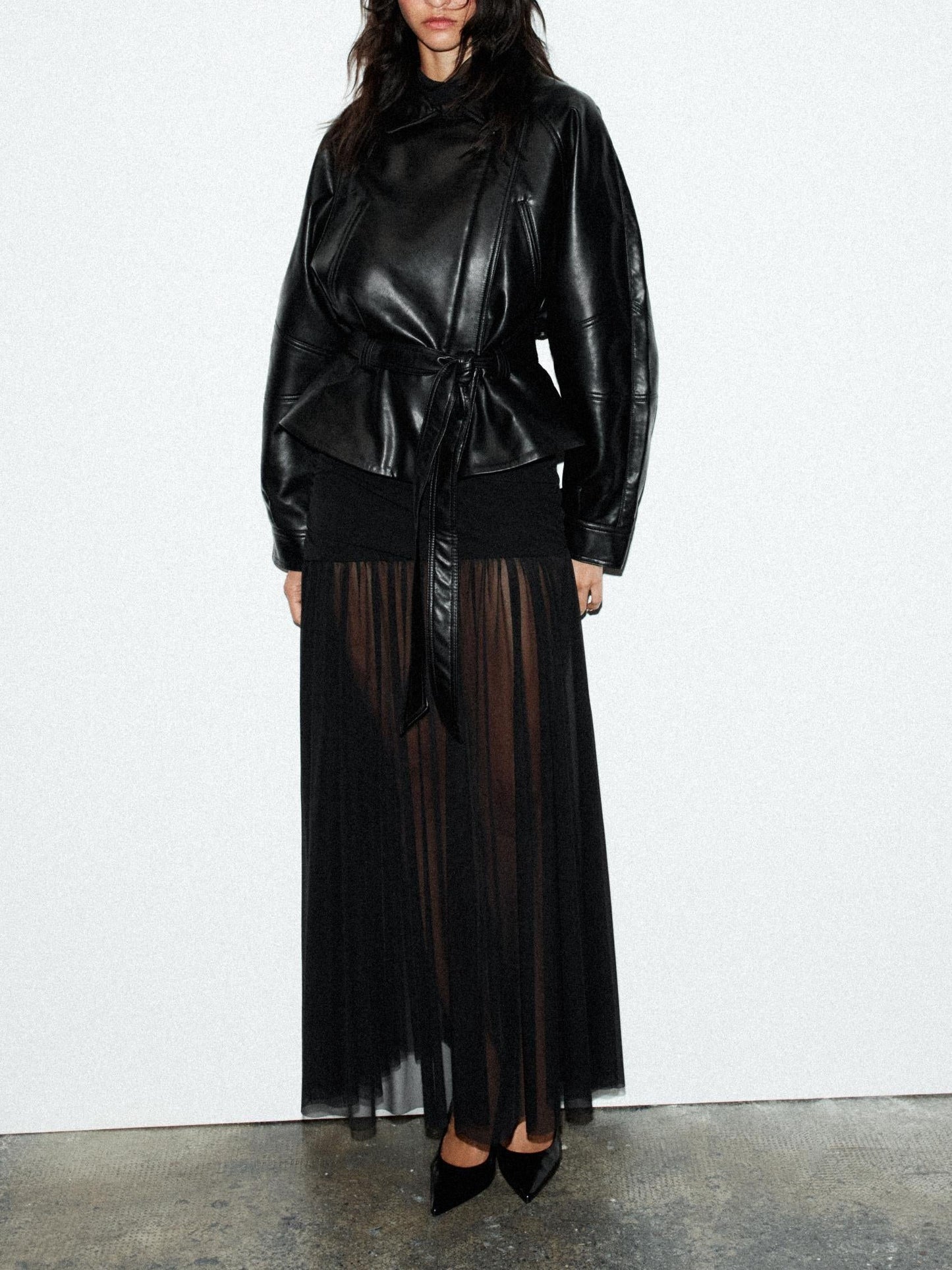 FAUX LEATHER PEPLUM JACKET