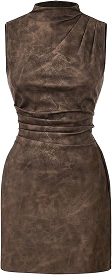Women's PU Leather Ruched Bodycon Dresses