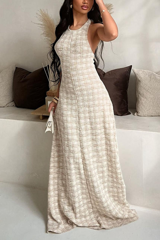Taupe Tweed Maxi Dress