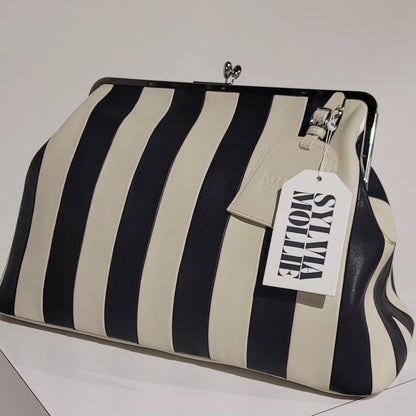 Embossed Premium Leather Kisslock Closure Fannie Bag