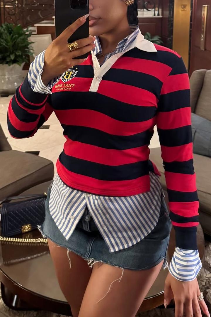 Classic Red & Navy Striped Rugby Polo