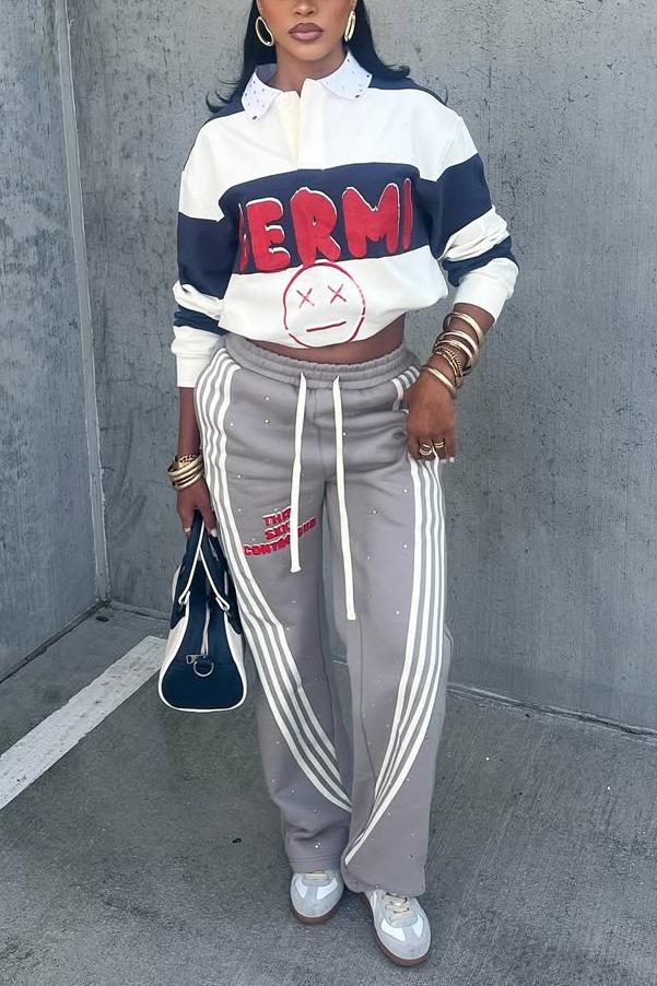 Casual Graphic Patchwork Pullover – Cropped Sports Sweatshirt