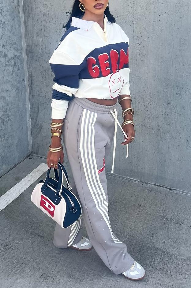 Casual Graphic Patchwork Pullover – Cropped Sports Sweatshirt