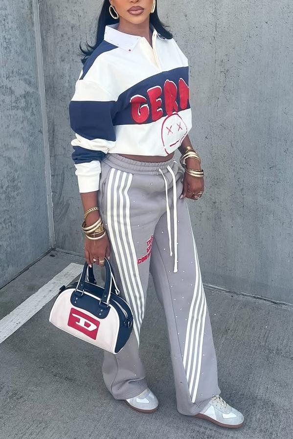 Casual Graphic Patchwork Pullover – Cropped Sports Sweatshirt