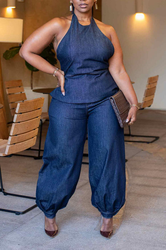 Denim Halter Pant Set