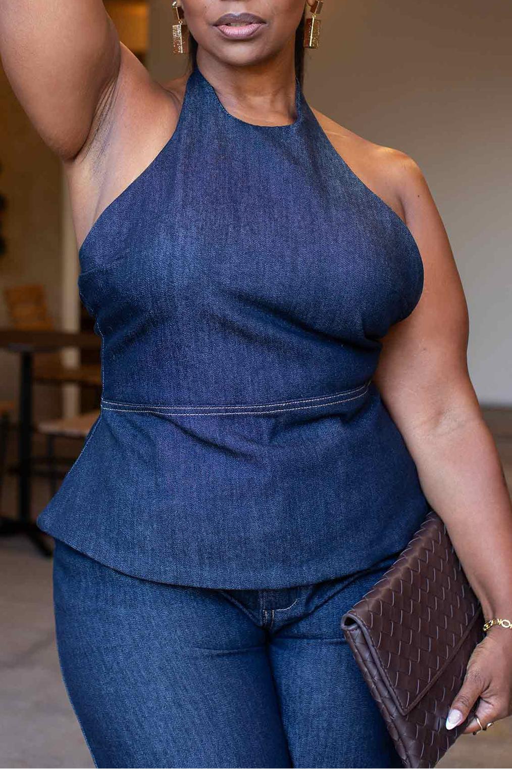 Denim Halter Pant Set