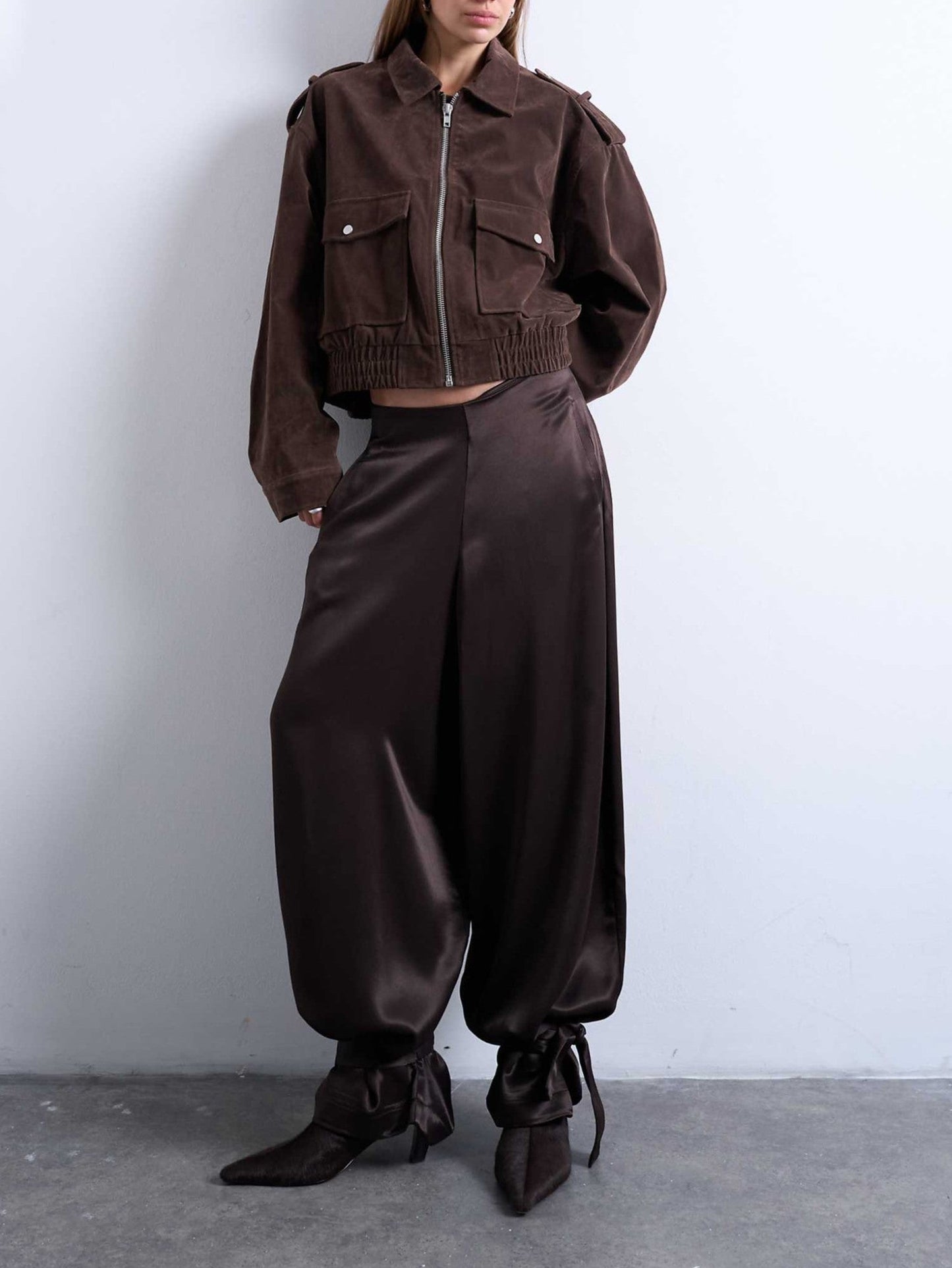 High Waisted Satin Cuffed Balloon Pants