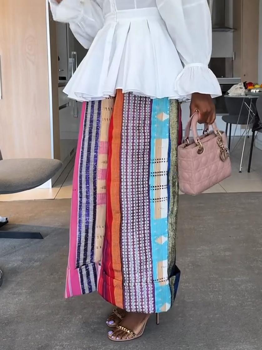 Colorful Wax Print Patchwork Wide-Leg Pants