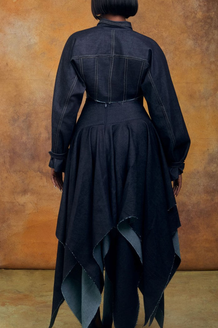 Cropped Denim Jacket & Asymmetrical Skirt Set