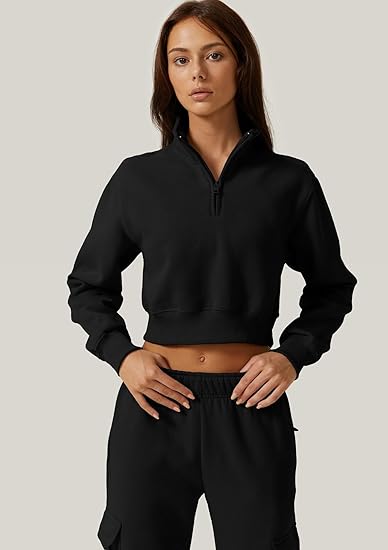 Women's Half Zip Cropped Sweatshirt & Baggy Sweatpants Set