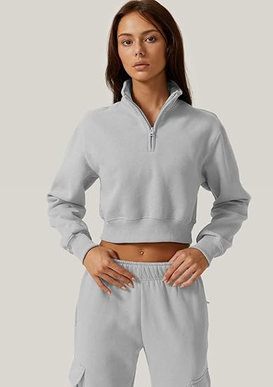 Women's Half Zip Cropped Sweatshirt & Baggy Sweatpants Set