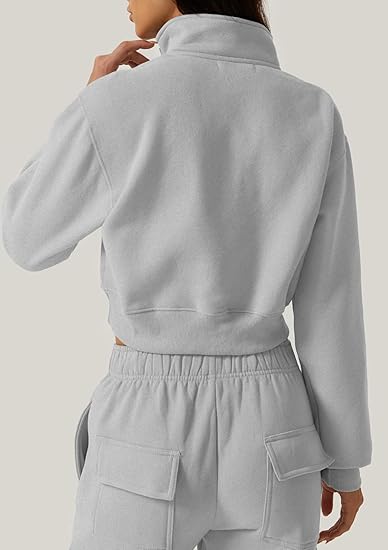 Women's Half Zip Cropped Sweatshirt & Baggy Sweatpants Set